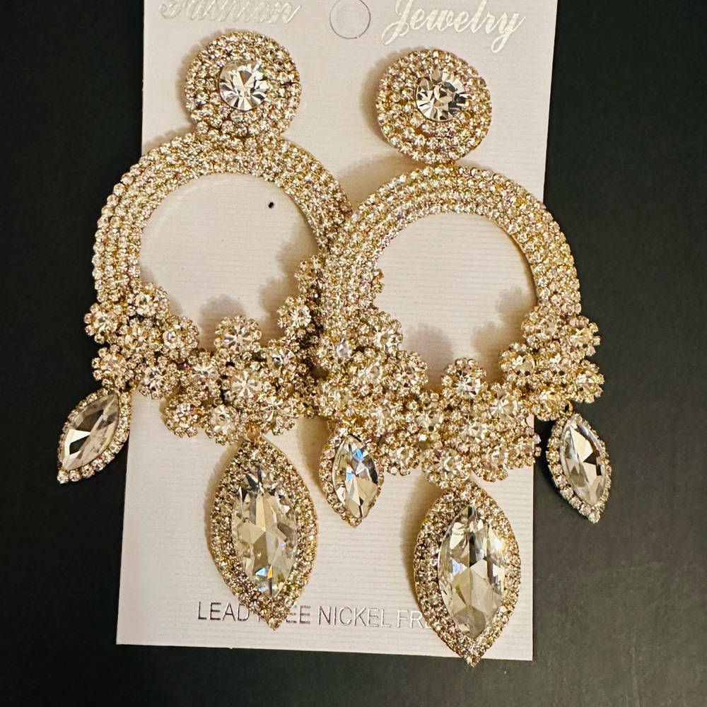 Gold and Silver Chandelier Earrings with Crystal Embellishments